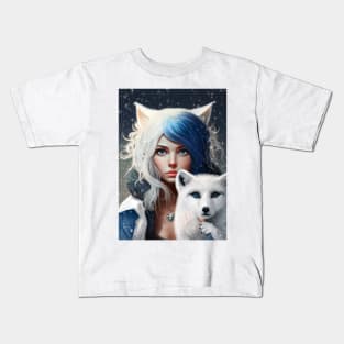 Adventure girl and arctic fox Kids T-Shirt